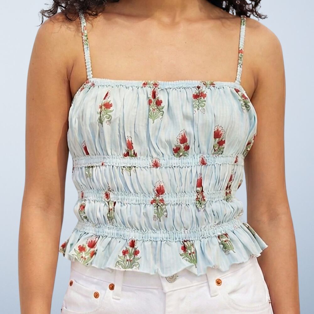 Free People We the Free Dolce Vita Floral Smocked Peplum Boho Tank Top Large